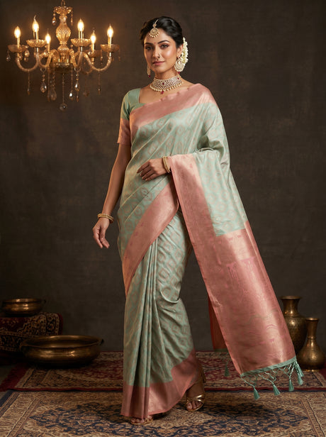 MIMOSA Rama Kanjivaram Art Silk Saree — Mannequin draped view