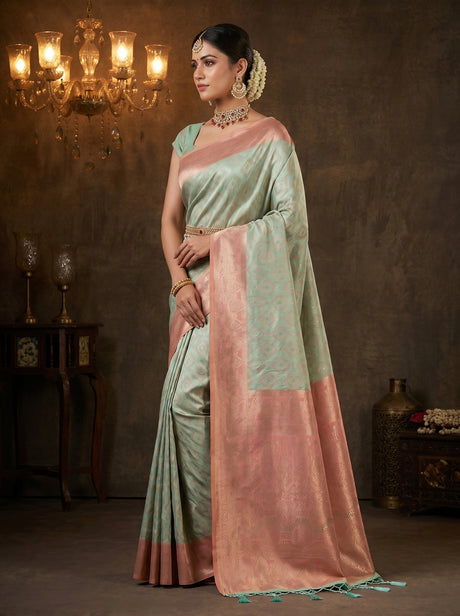 MIMOSA Rama Kanjivaram Art Silk Saree — Blouse piece flat-lay