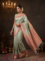 MIMOSA Rama Kanjivaram Art Silk Saree — AI model full view