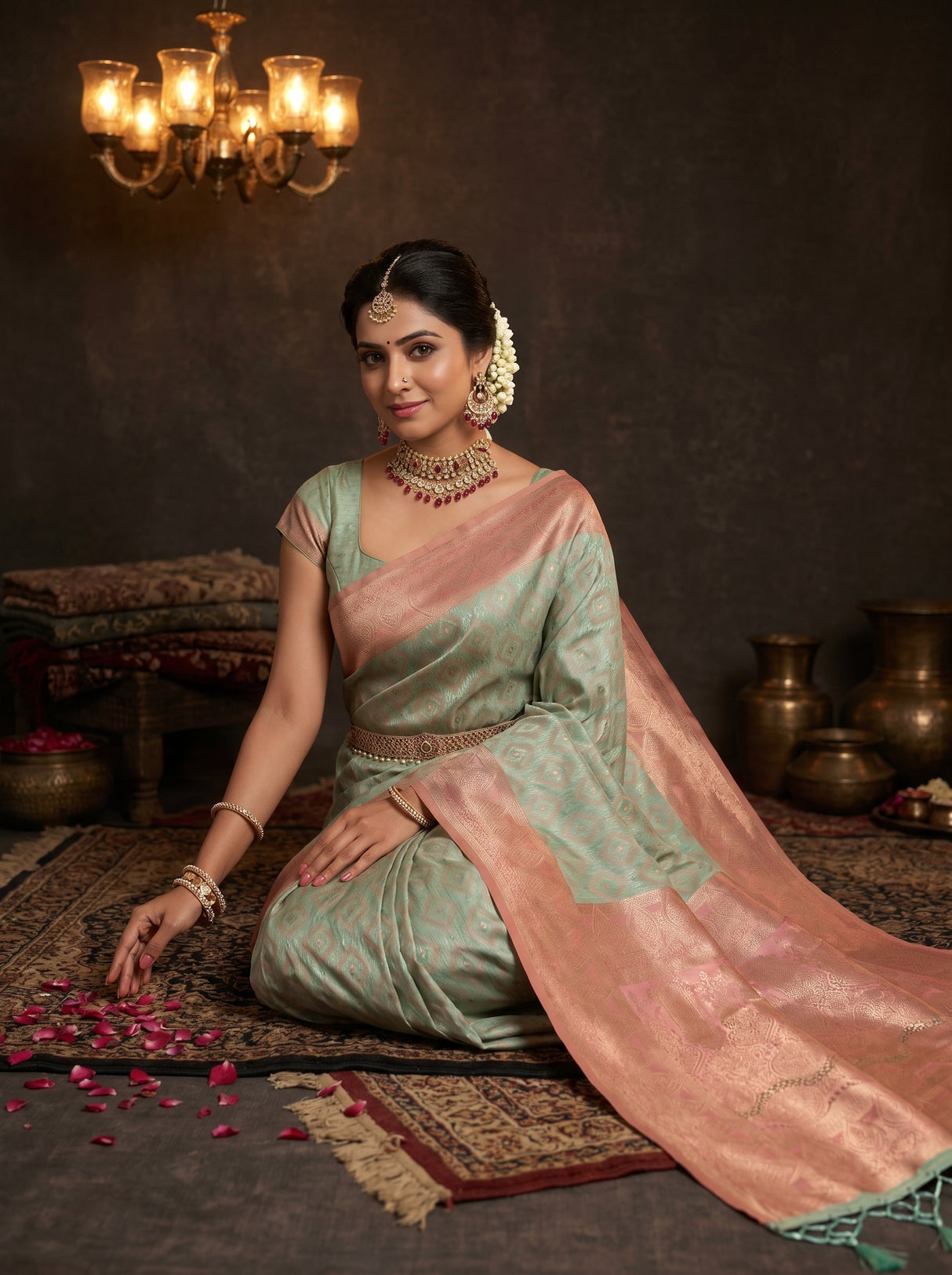 MIMOSA Rama Kanjivaram Art Silk Saree — pose 8 styling detail