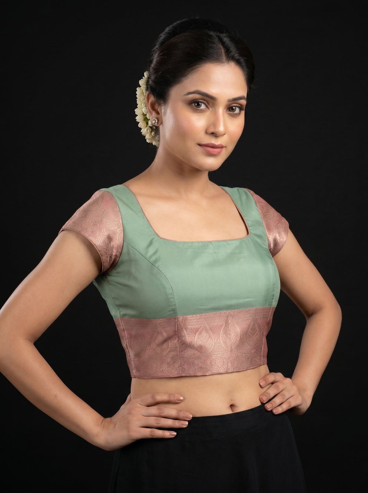 MIMOSA Rama Kanjivaram Art Silk Saree — blouse close-up