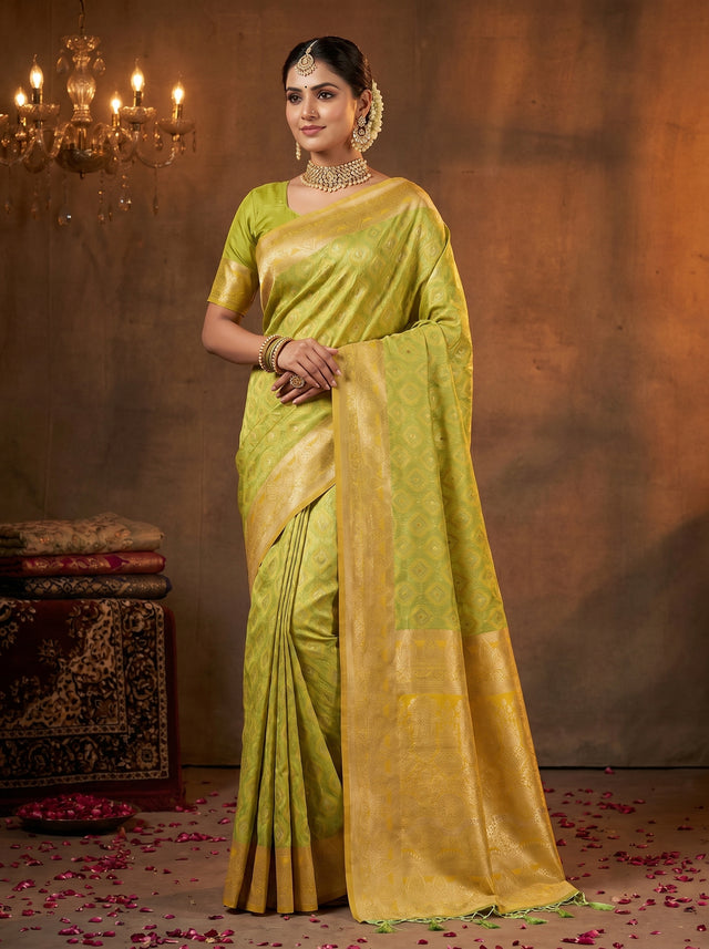 MIMOSA Yellow Kanjivaram Art Silk Saree — Mannequin draped view