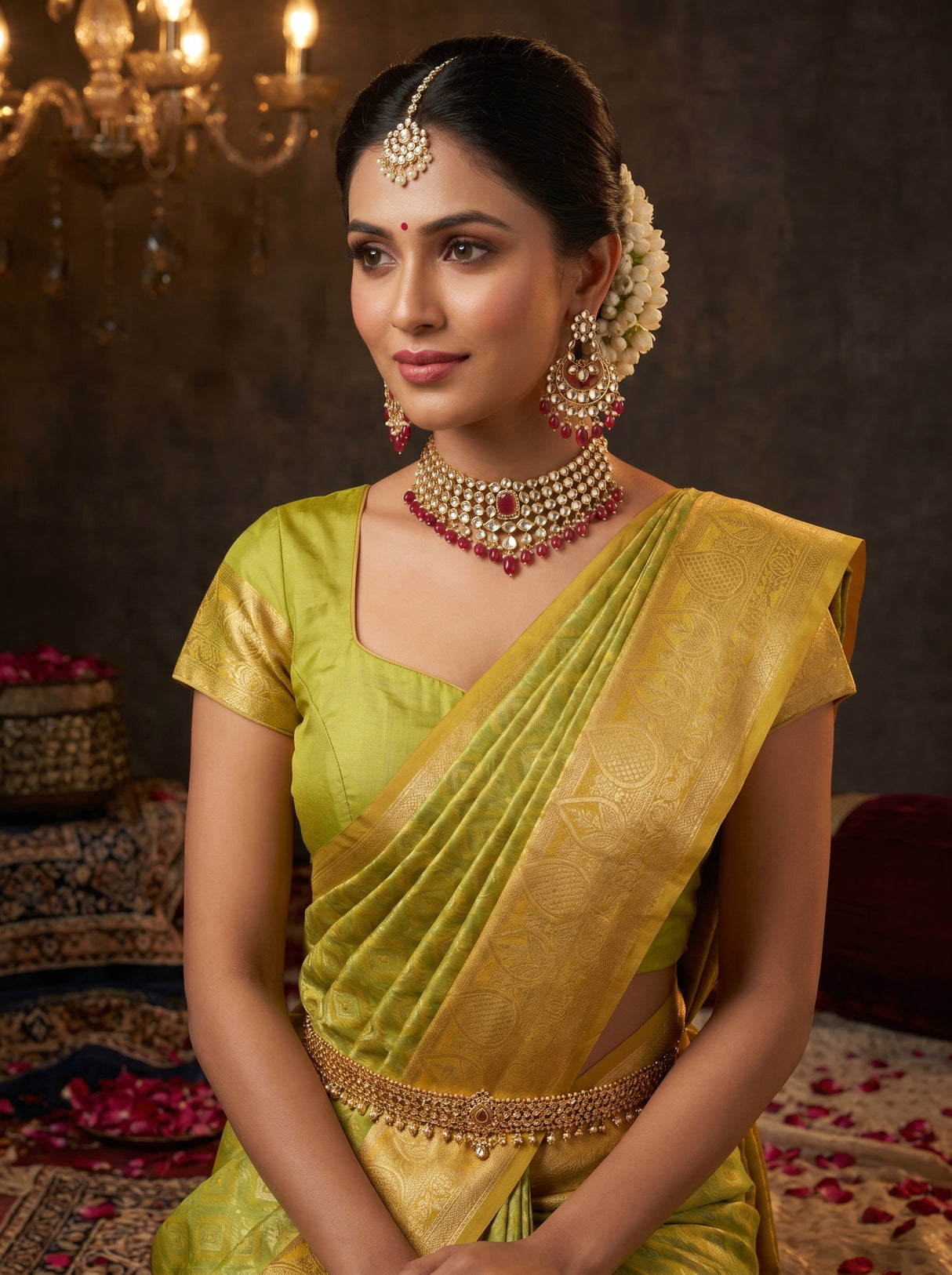 MIMOSA Yellow Kanjivaram Art Silk Saree — pose 10 styling detail