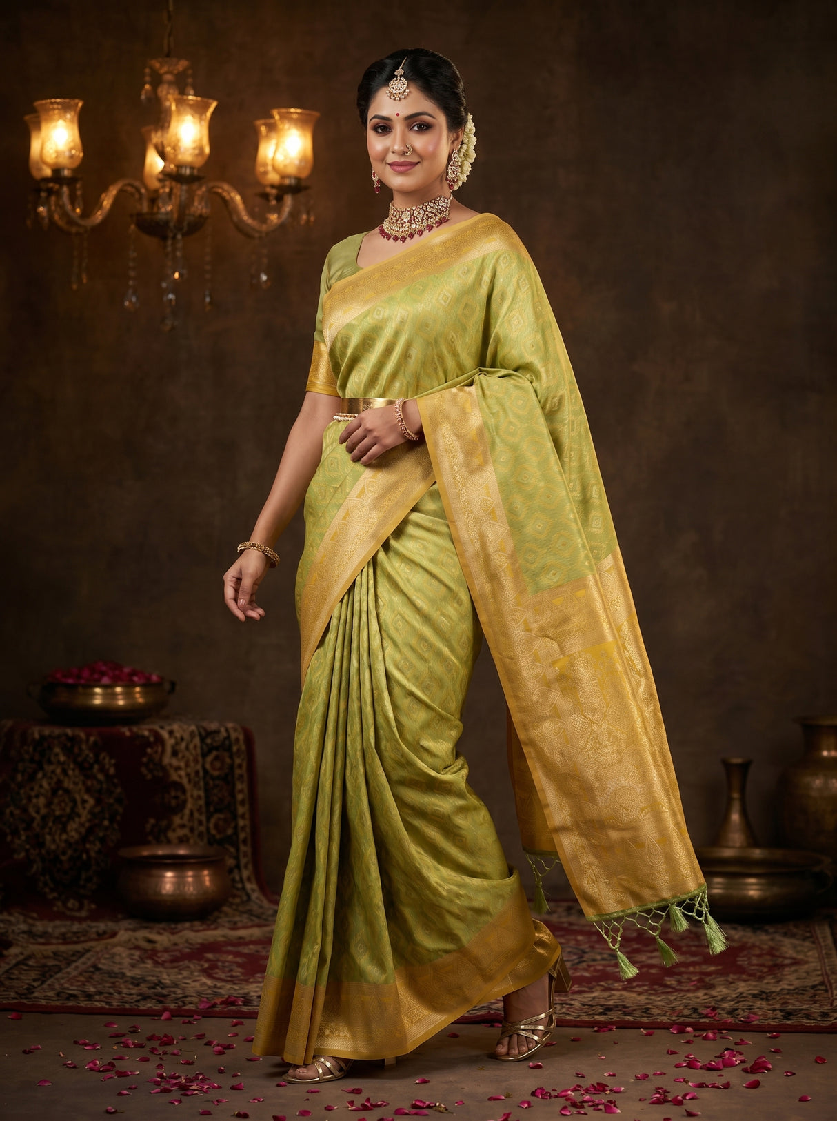 MIMOSA Yellow Kanjivaram Art Silk Saree — pose 7 styling detail
