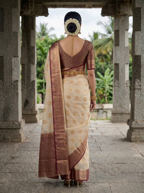 MIMOSA White Banarasi Saree — pose 2 styling detail