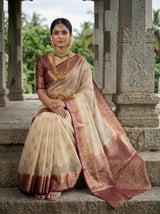 MIMOSA White Banarasi Saree — pose 4 styling detail