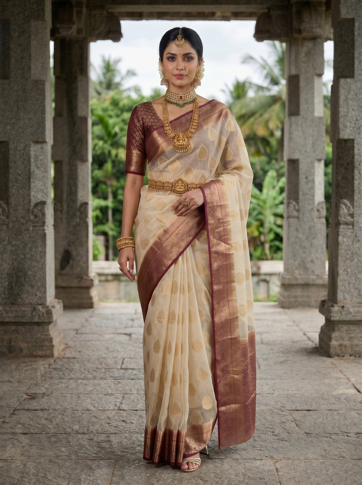 MIMOSA White Banarasi Saree — pose 6 styling detail