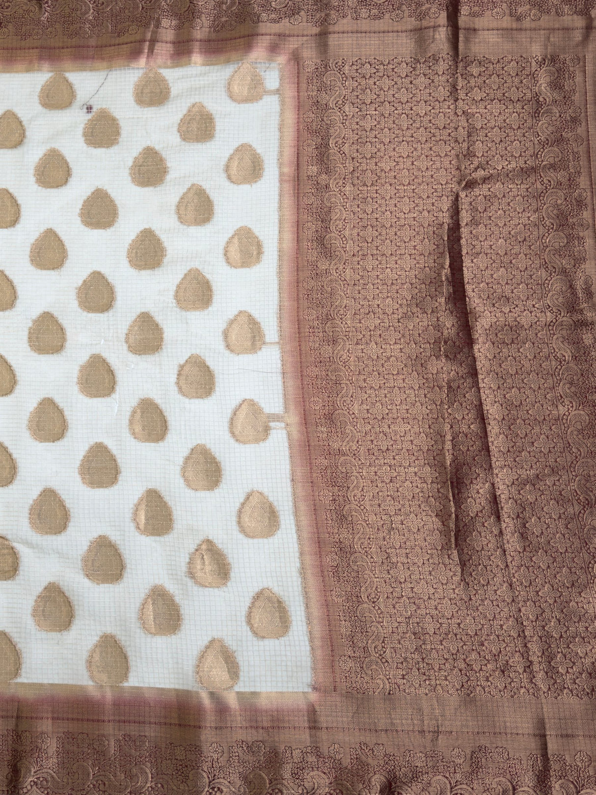 MIMOSA White Banarasi Saree — pallu and zari work detail
