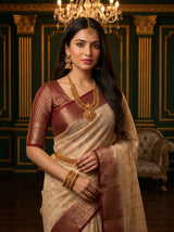 MIMOSA White Banarasi Saree — pose 10 styling detail