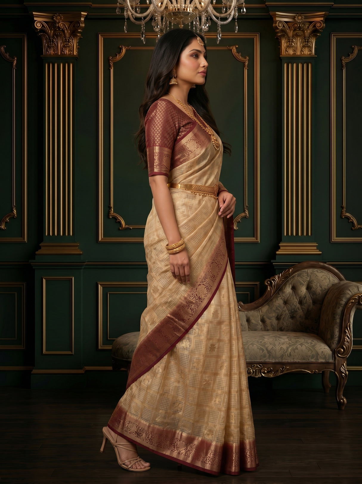 MIMOSA White Banarasi Saree — pose 3 styling detail