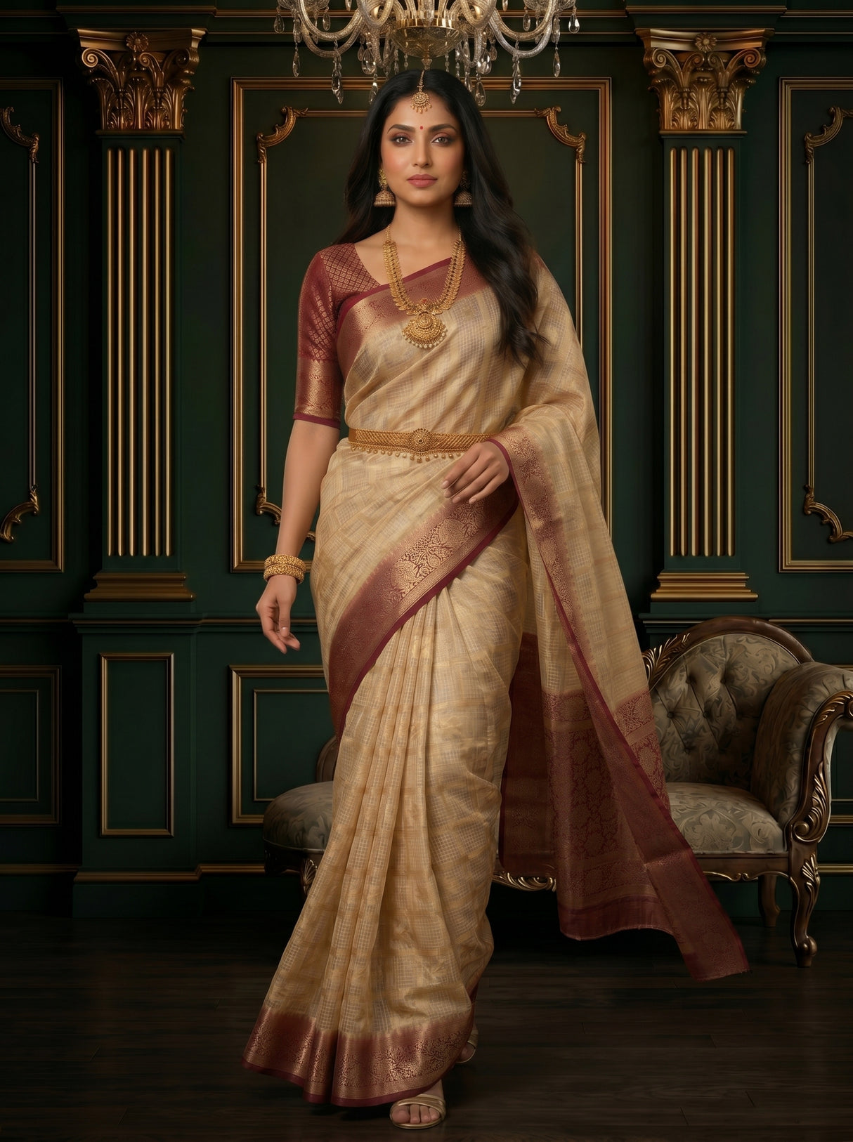 MIMOSA White Banarasi Saree — pose 6 styling detail