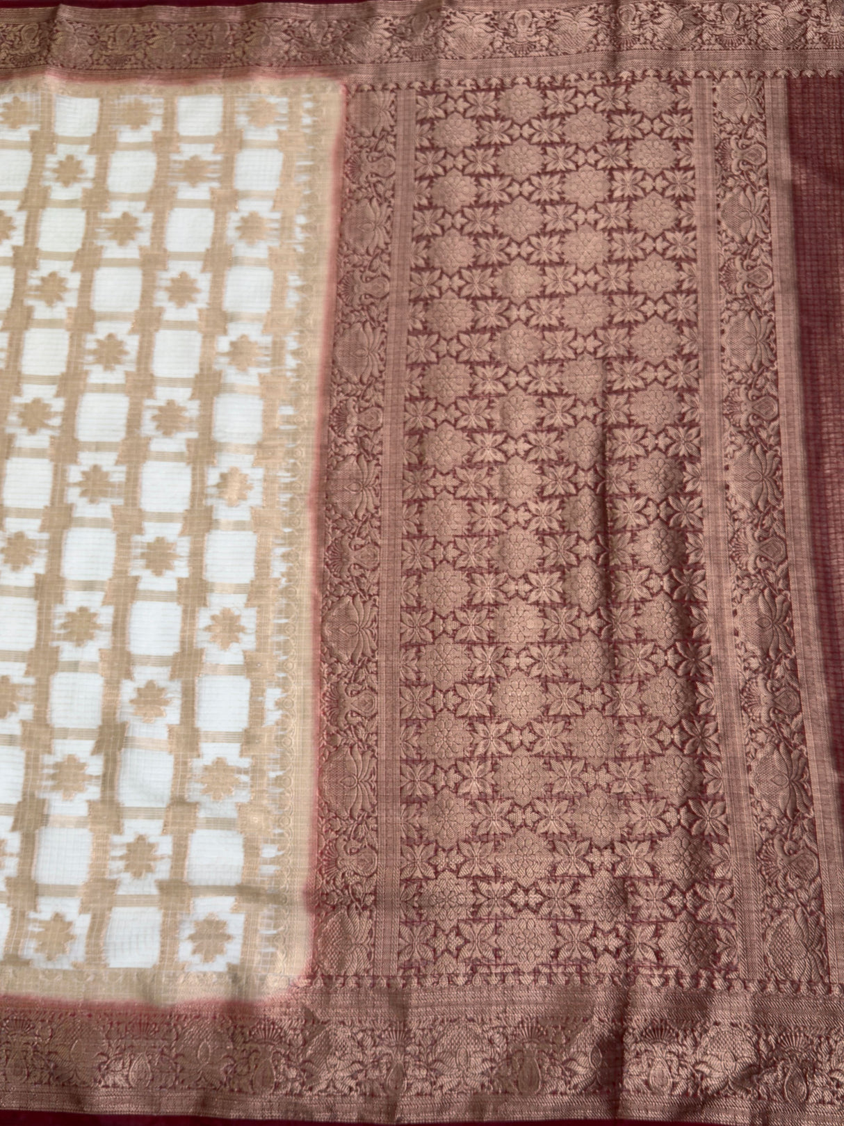 MIMOSA White Banarasi Saree — pallu and zari work detail