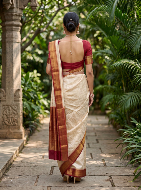 MIMOSA White Banarasi Saree — pose 2 styling detail