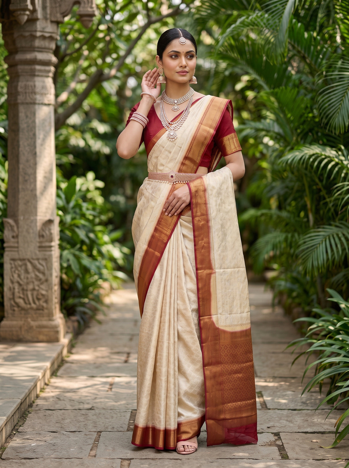 MIMOSA White Banarasi Saree — pose 5 styling detail