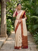 MIMOSA White Banarasi Saree — pose 5 styling detail