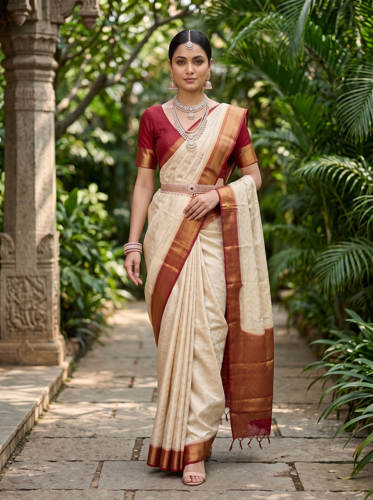 MIMOSA White Banarasi Saree — pose 6 styling detail