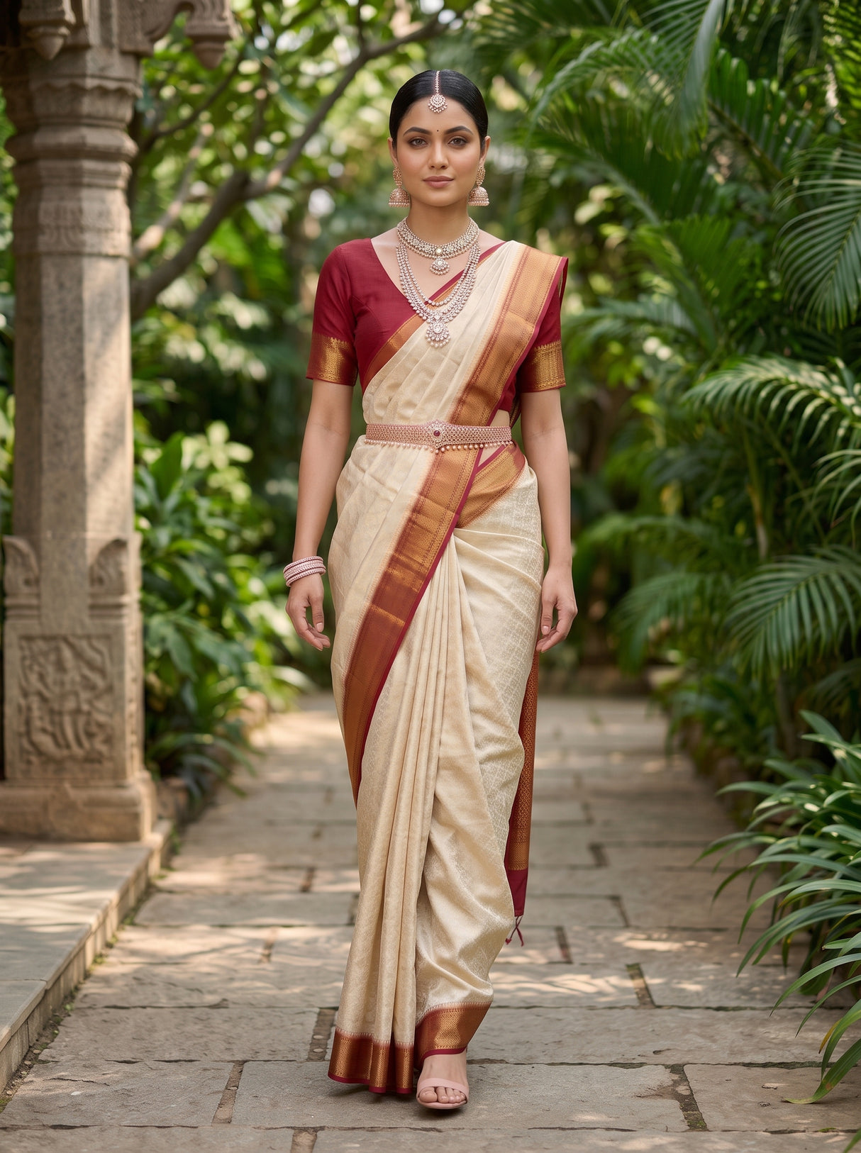 MIMOSA White Banarasi Saree — pose 7 styling detail