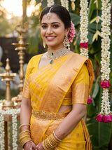 MIMOSA Gold Banarasi Linen Saree — pose 10 styling detail