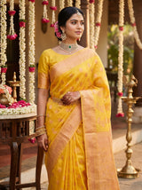 MIMOSA Gold Banarasi Linen Saree — pose 7 styling detail