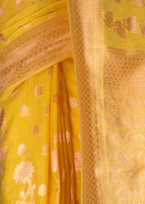 MIMOSA Gold Banarasi Linen Saree — fleets shot full lifestyle