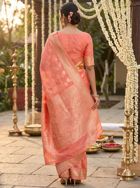 MIMOSA Gajari Banarasi Linen Saree — Unstitched Blouse Fabric Detail