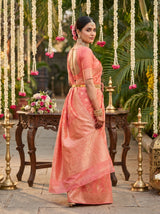 MIMOSA Gajari Banarasi Linen Saree — pose 8 styling detail