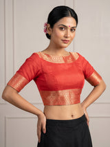 MIMOSA Gajari Banarasi Linen Saree — blouse close-up