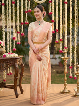 MIMOSA Half White Banarasi Linen Saree — Draped on Mannequin