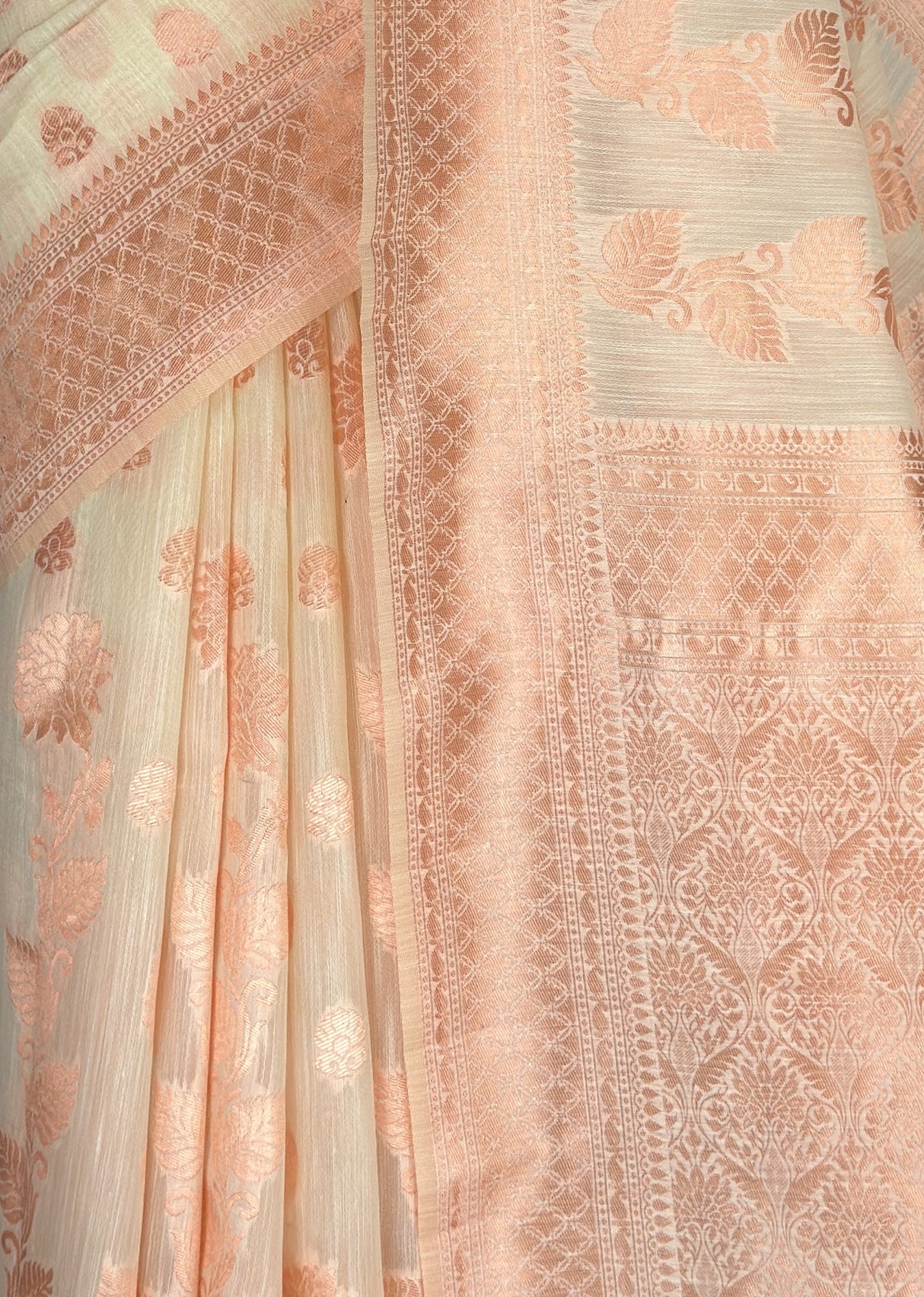 MIMOSA Half White Banarasi Linen Saree — fleets shot full lifestyle