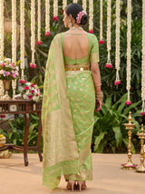 MIMOSA Pista Banarasi Linen Saree — Unstitched Blouse Fabric Detail