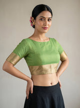 MIMOSA Pista Banarasi Linen Saree — blouse close-up