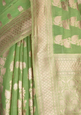 MIMOSA Pista Banarasi Linen Saree — fleets shot full lifestyle