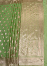 MIMOSA Pista Banarasi Linen Saree — pallu and zari work detail