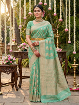 MIMOSA Rama Banarasi Linen Saree — Draped on Mannequin