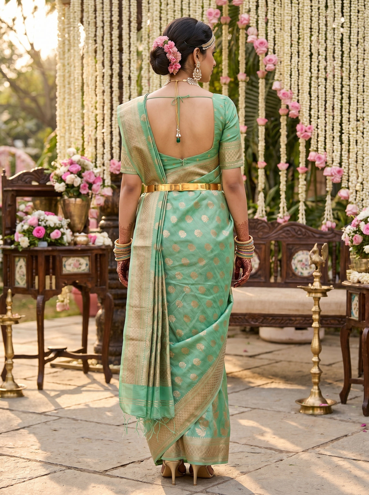 MIMOSA Rama Banarasi Linen Saree — Unstitched Blouse Fabric Detail
