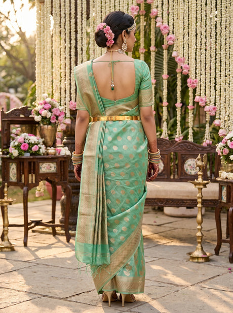MIMOSA Rama Banarasi Linen Saree — Unstitched Blouse Fabric Detail