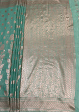 MIMOSA Rama Banarasi Linen Saree — pallu and zari work detail