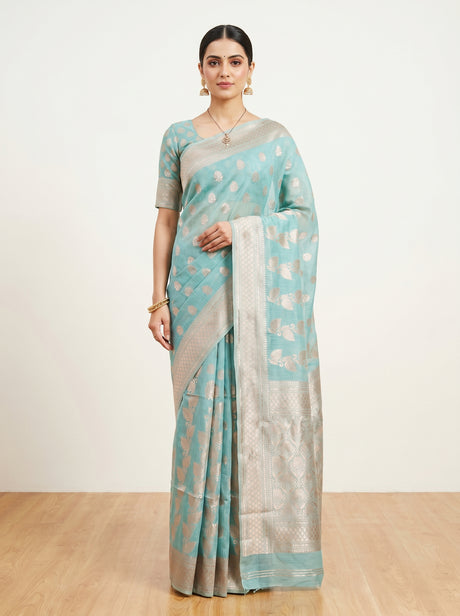 MIMOSA Saffire Banarasi Linen Saree — Draped on Mannequin