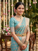 MIMOSA Saffire Banarasi Linen Saree — pose 10 styling detail