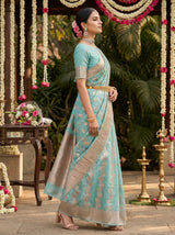 MIMOSA Saffire Banarasi Linen Saree — Full View on Model