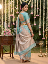 MIMOSA Saffire Banarasi Linen Saree — pose 8 styling detail