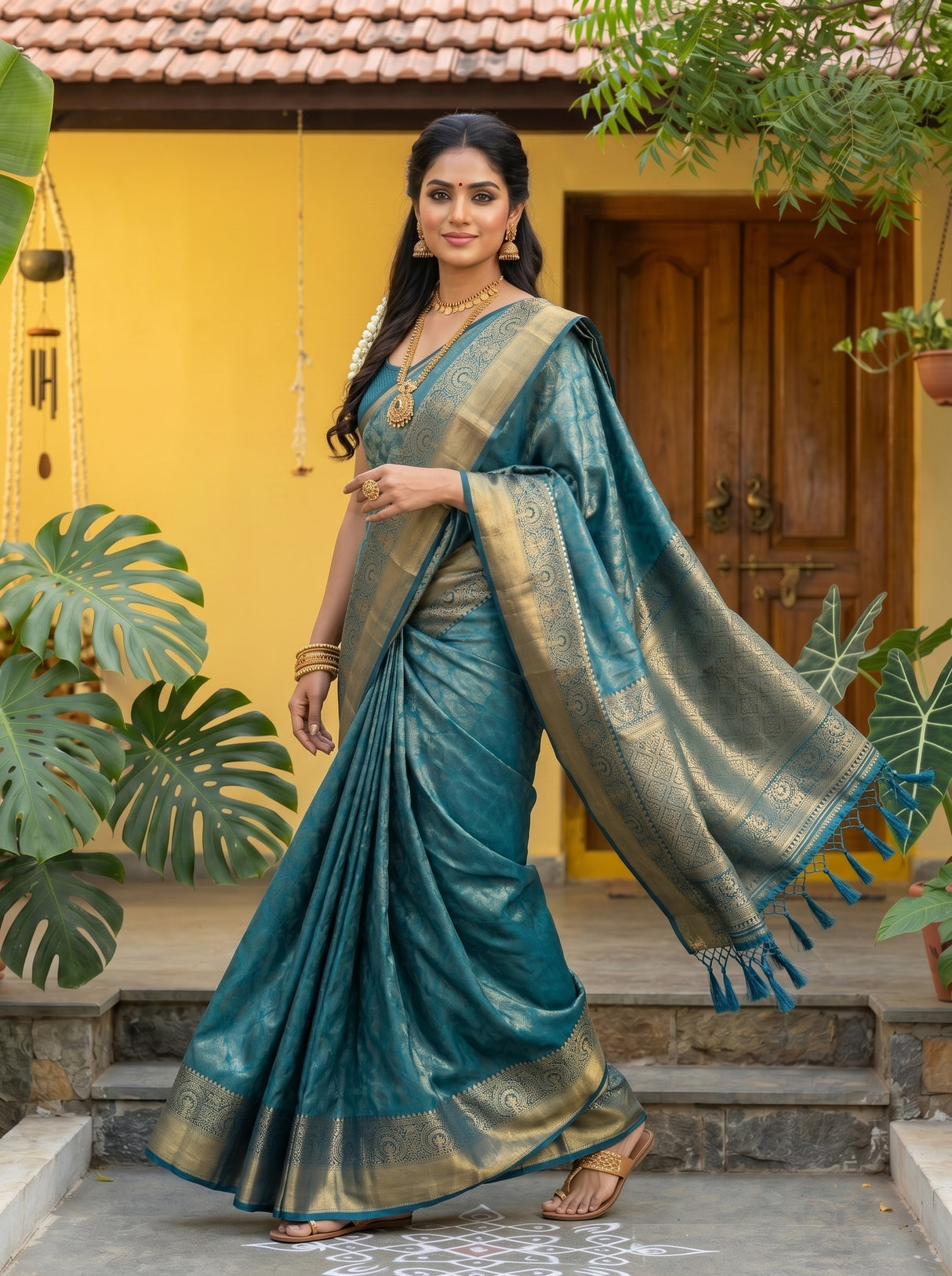 MIMOSA Ananda Kanjivaram Art Silk Saree — pose 6 styling detail