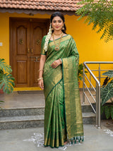 MIMOSA Green Kanjivaram Art Silk Saree — Model lifestyle pose