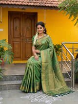 MIMOSA Green Kanjivaram Art Silk Saree — pose 8 styling detail
