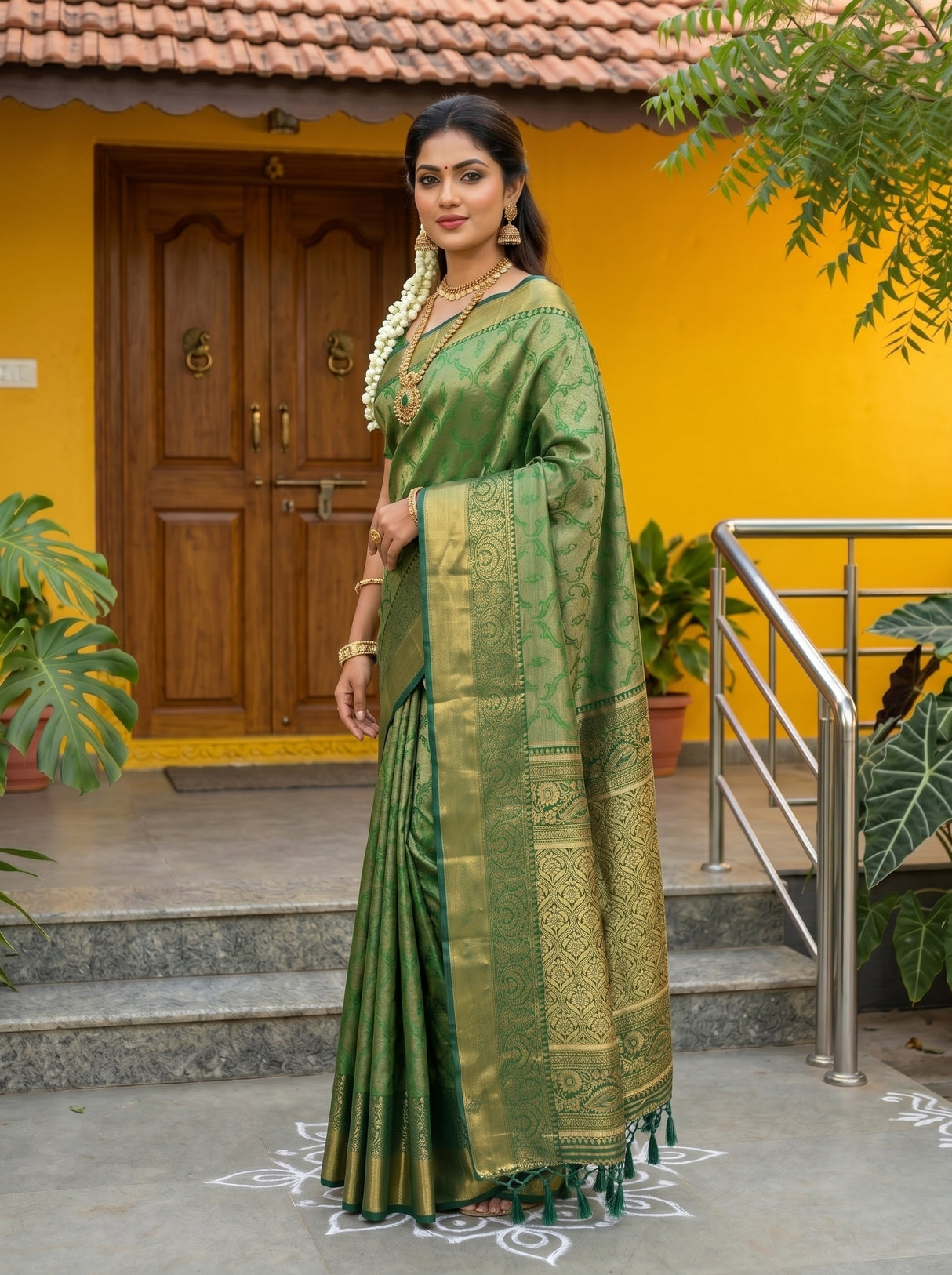 MIMOSA Green Kanjivaram Art Silk Saree — pose 9 styling detail