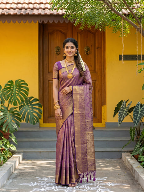 MIMOSA Magenta Kanjivaram Art Silk Saree — Model lifestyle pose