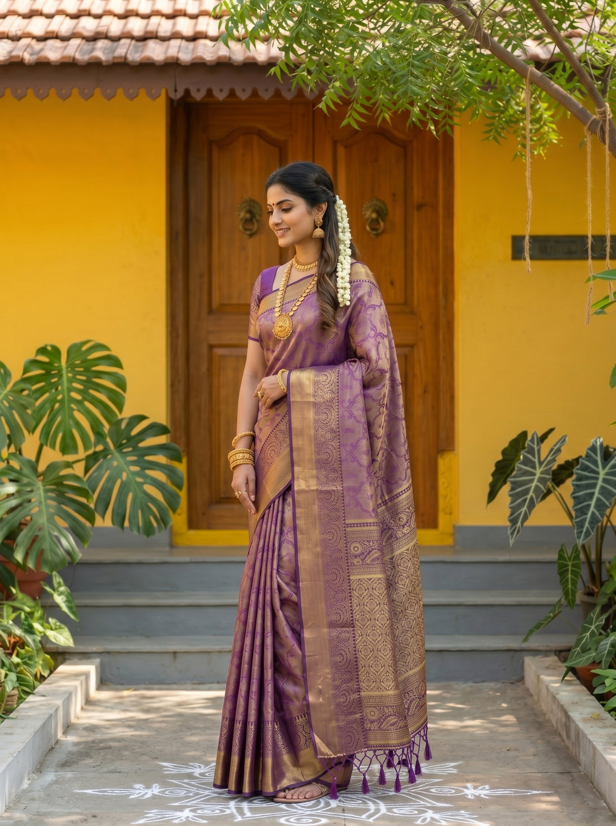 MIMOSA Magenta Kanjivaram Art Silk Saree — pose 3 styling detail