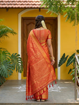 MIMOSA Red Kanjivaram Art Silk Saree — pose 2 styling detail