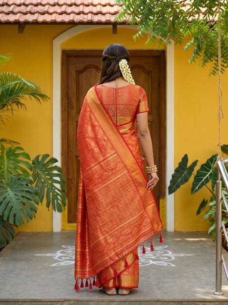 MIMOSA Red Kanjivaram Art Silk Saree — pose 2 styling detail