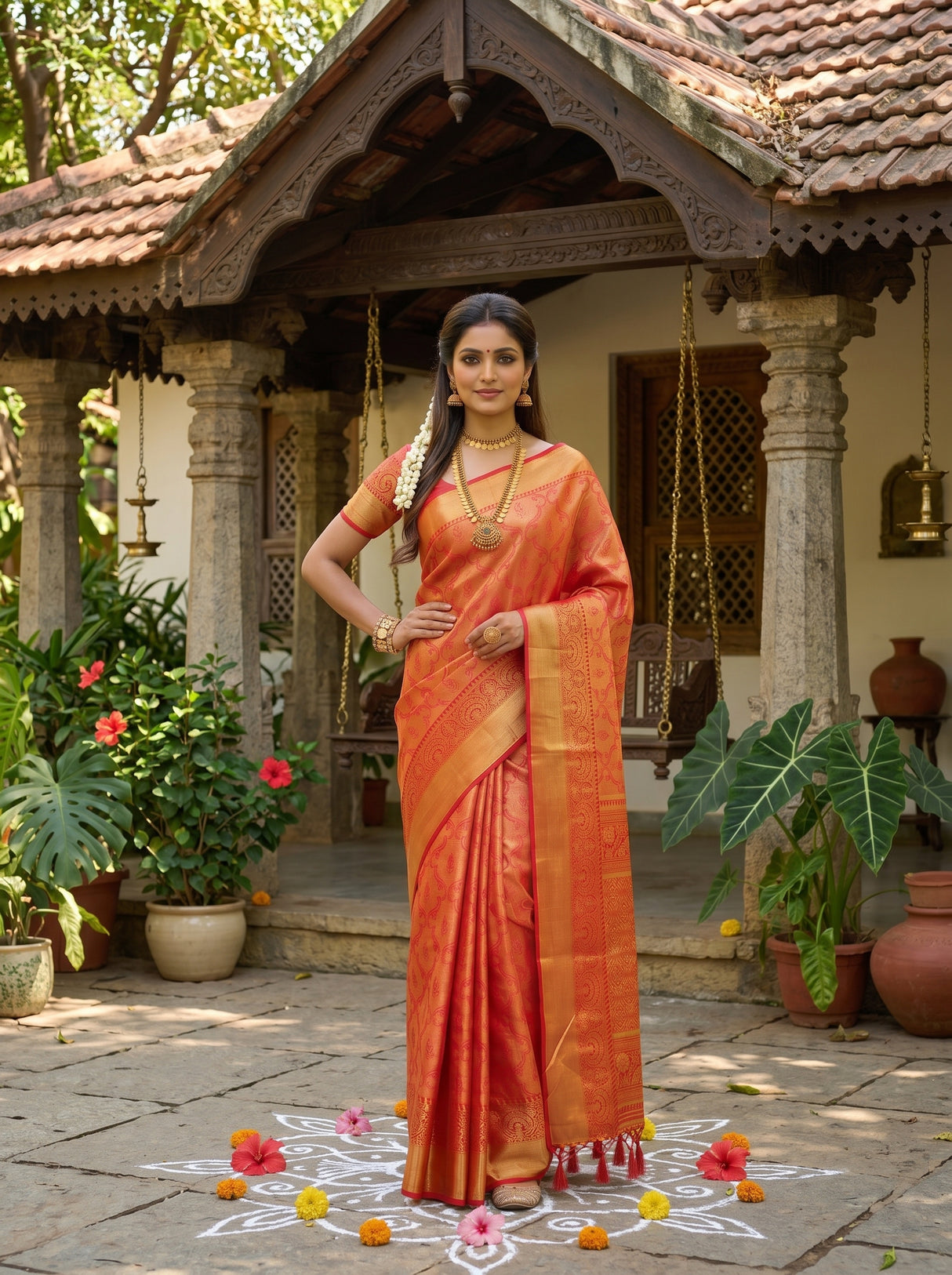 MIMOSA Red Kanjivaram Art Silk Saree — pose 4 styling detail